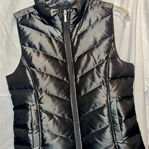 Lands' End Black Quilted Puffer Vest with Stand-Up Collar